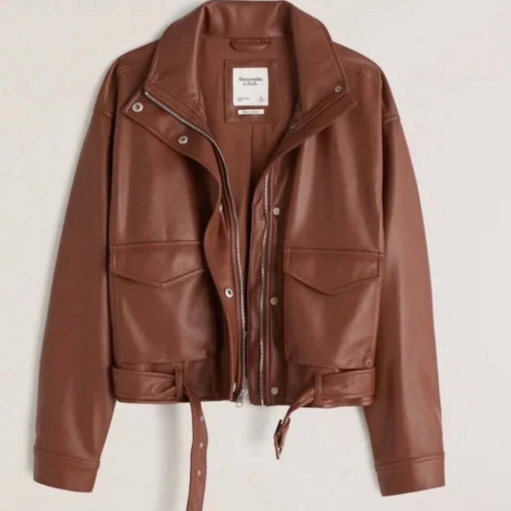 A&F Faux Leather Bomber Jacket - Picture 2 of 5